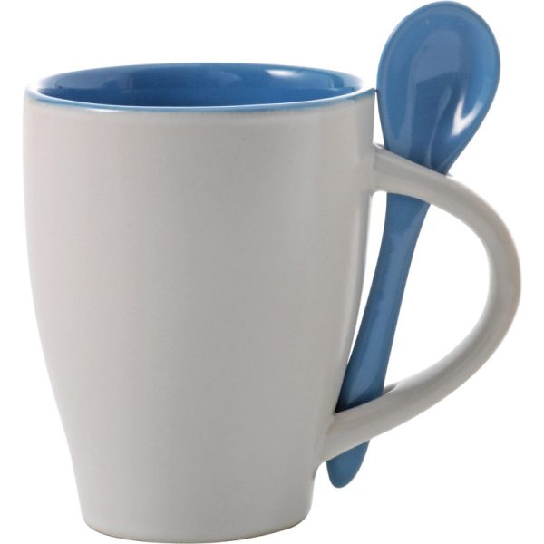 Ceramic mug with integrated spoon in a gift box