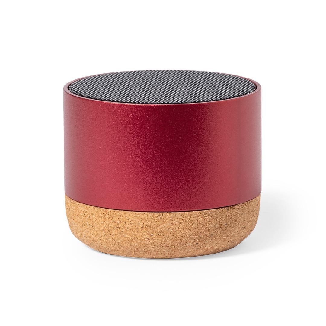 red bluetooth speaker with cork base