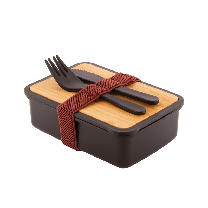 Recycled PP plastic lunch box with bamboo lid