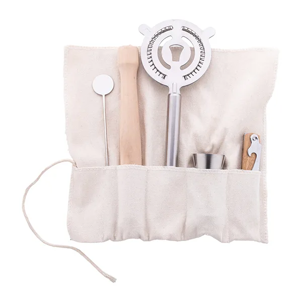 5 pc cocktail set in practical roll-up cotton pouch