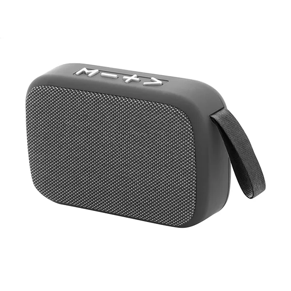 Bluetooth speaker in plastic housing with polyester speaker cloth and built-in rechargeable battery