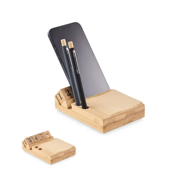 Bamboo desktop calendar with phone holder