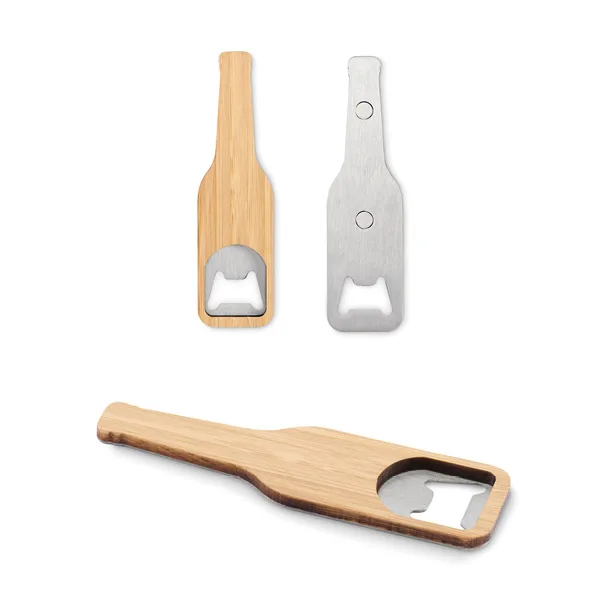 Magnetic bottle opener in stainless steel with bamboo surface