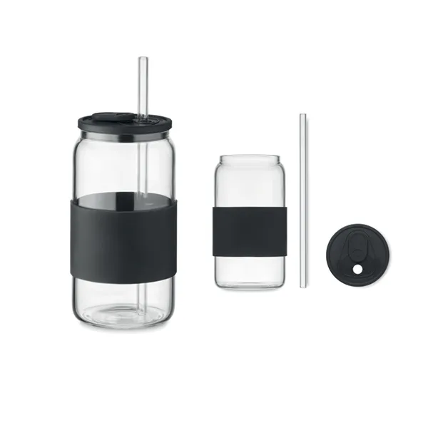 High borosilicate glass tumbler with silicone lid and grip