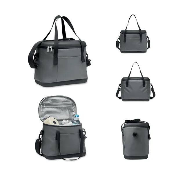 Cooler bag in 50C tarpaulin and top/bottom in rigid PEVA and bottle opener on the side