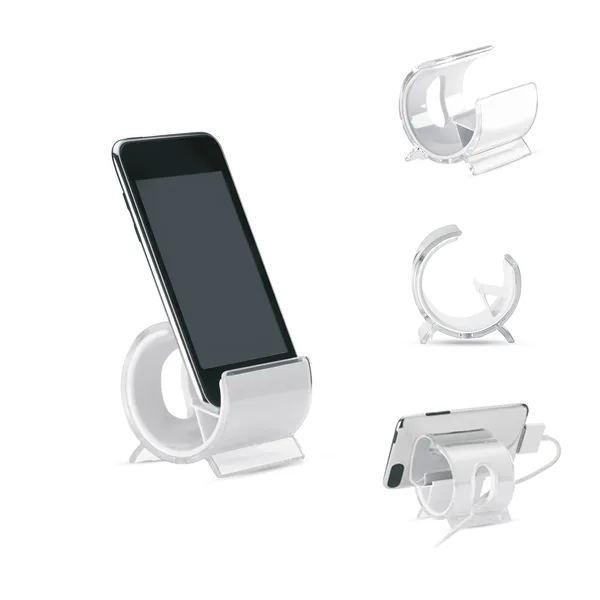 Mobile phone stand in plastic covered by transparent plastic layer