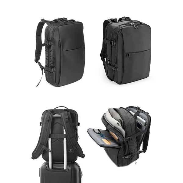 Travelling backpack in high-density 600D recycled polyester