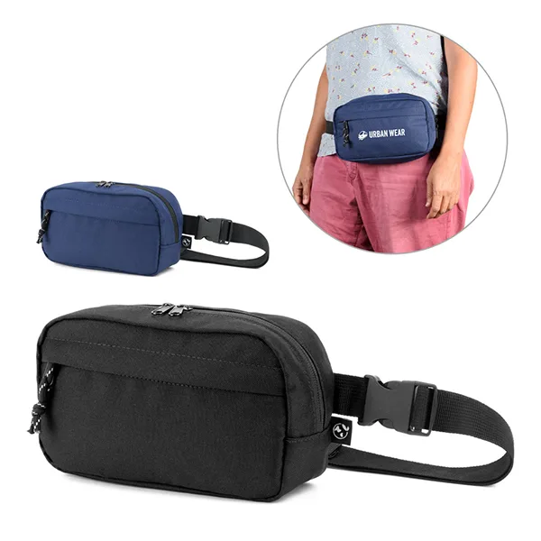 Waist bag in 600D recycled polyester and lining in 210D recycled polyester