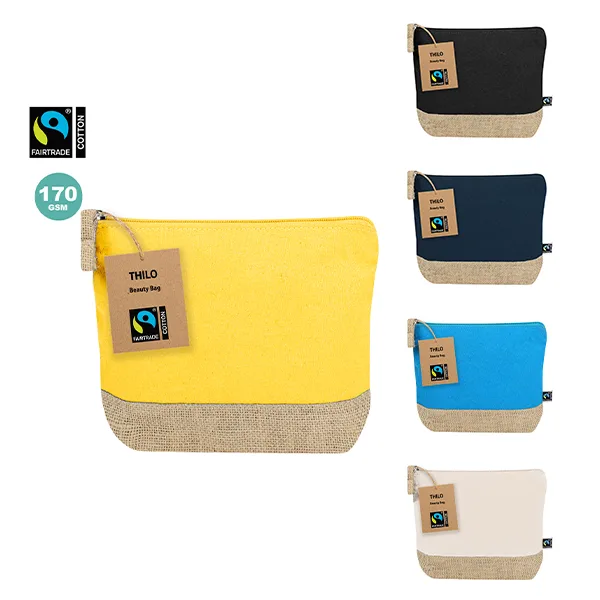 Toiletry bag made of a combination of cotton and laminated jute with Fairtrade certification