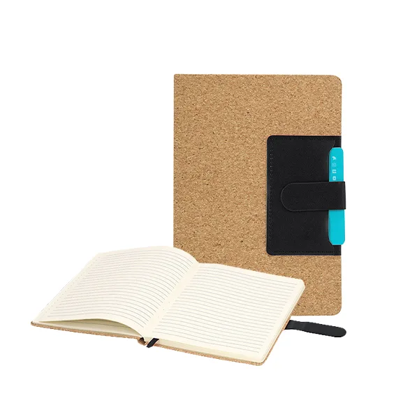 Notepad with rigid covers combining natural cork and PU