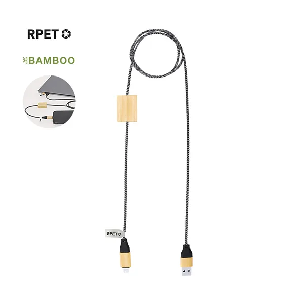 60W charging cable made from a combination of RPET and bamboo