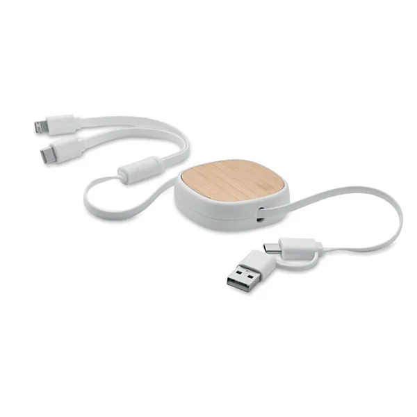 Multi-USB retractable charging cable in ABS with bamboo detail top
