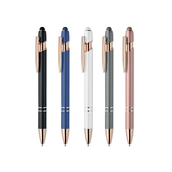 Recycled aluminium stylus push ball pen with rose gold details