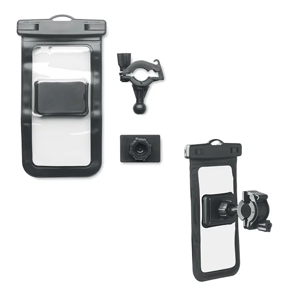 Waterproof bike mobile phone mount case in PVC, rotates through 360 degrees