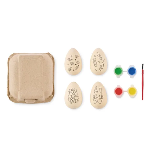 4 wooden Easter eggs painting set with 4 water based pigments and 1 brush in cardboard egg box