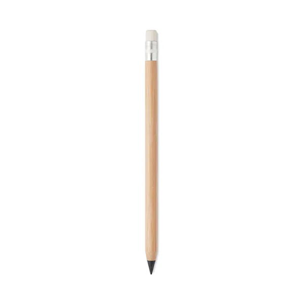 Long lasting bamboo inkless pen with bamboo barrel and eraser on top with a paper cap