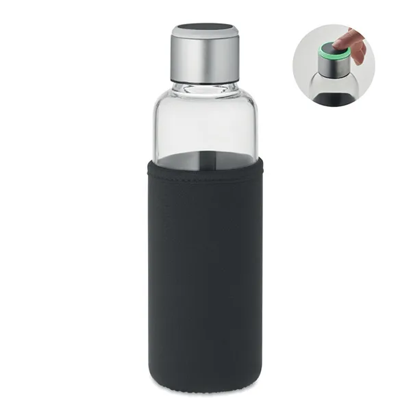 Borosilicate glass steel bottle with hydration reminder in pouch