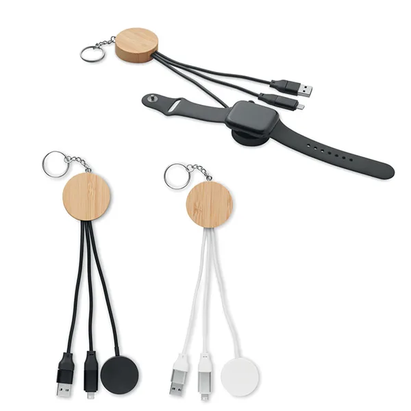 Key ring 4 in 1 data transfer and charging cable 60W with bamboo detail