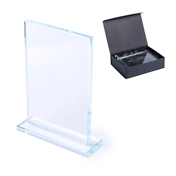 Thick glass trophy plate with elegant rectangular design and resistant base